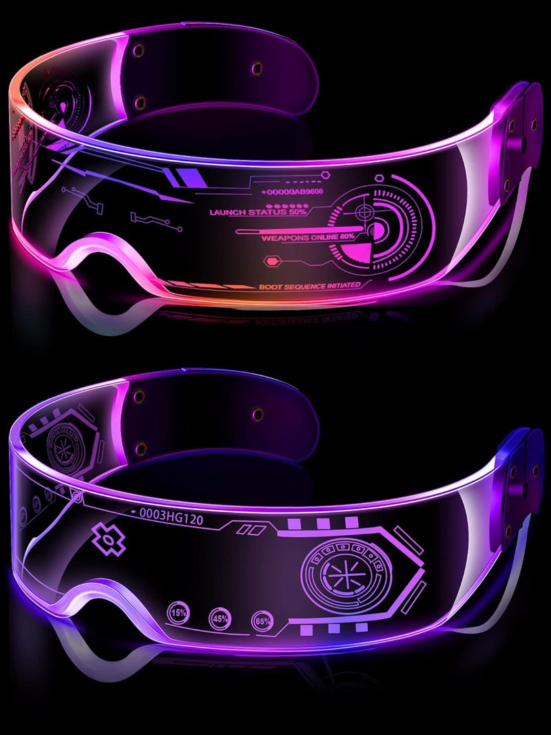 TOODOO 2 Pairs LED Visor Glasses 7 Colors Futuristic Glasses Light up Punk Accessories for Rave Party Costume - Image 2