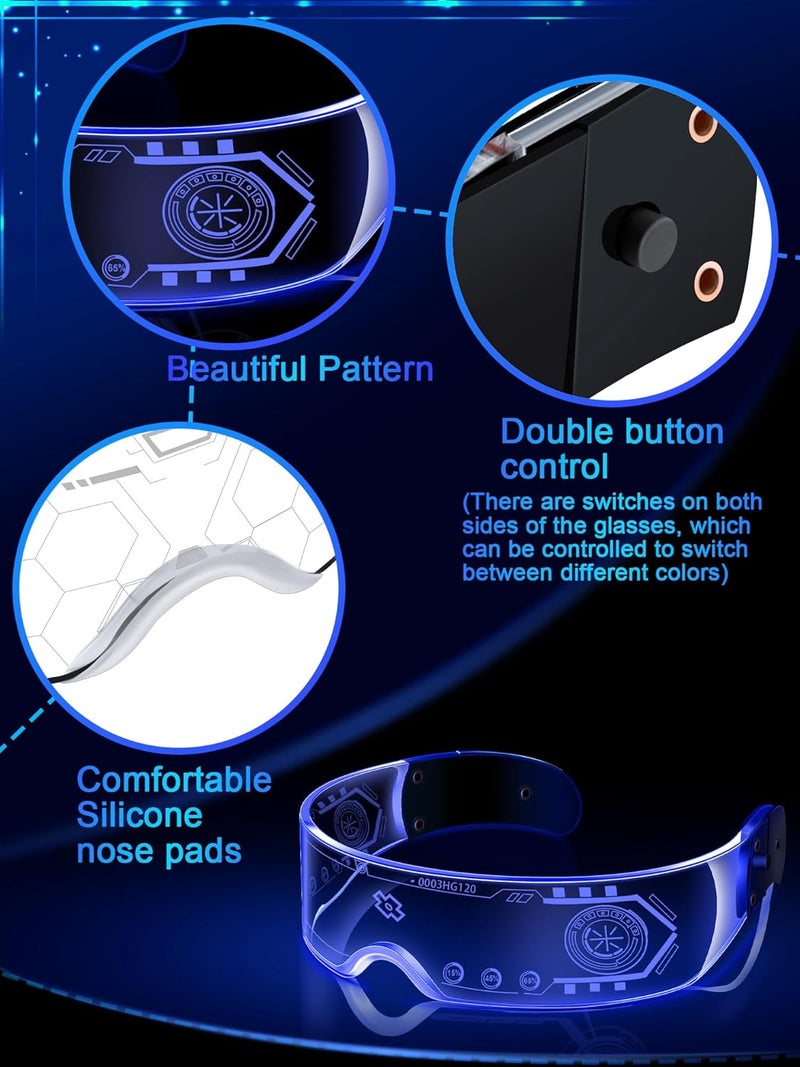 TOODOO 2 Pairs LED Visor Glasses 7 Colors Futuristic Glasses Light up Punk Accessories for Rave Party Costume - Image 5