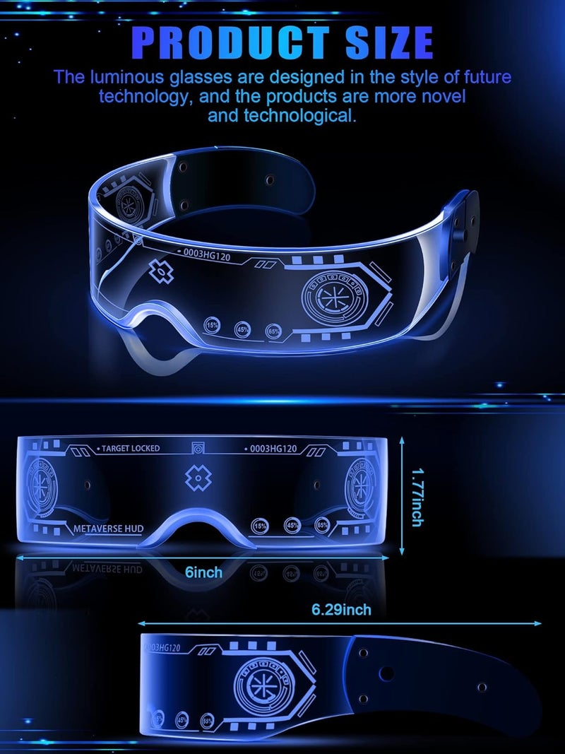 TOODOO 2 Pairs LED Visor Glasses 7 Colors Futuristic Glasses Light up Punk Accessories for Rave Party Costume - Image 4