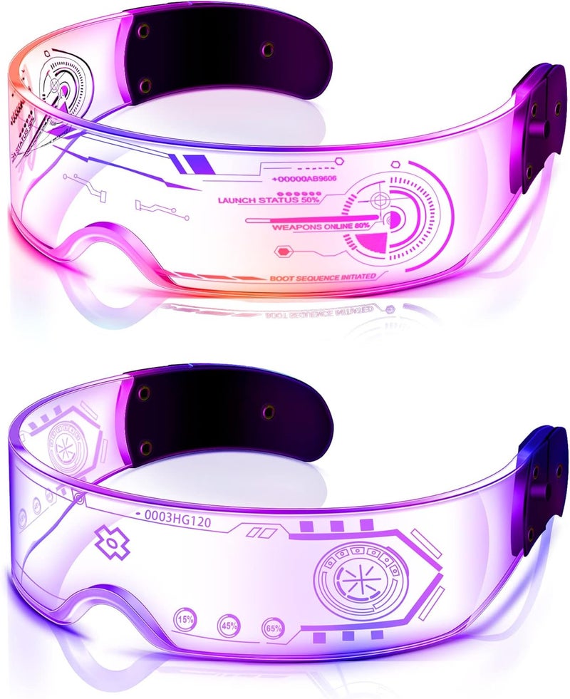 TOODOO 2 Pairs LED Visor Glasses 7 Colors Futuristic Glasses Light up Punk Accessories for Rave Party Costume - Image 1