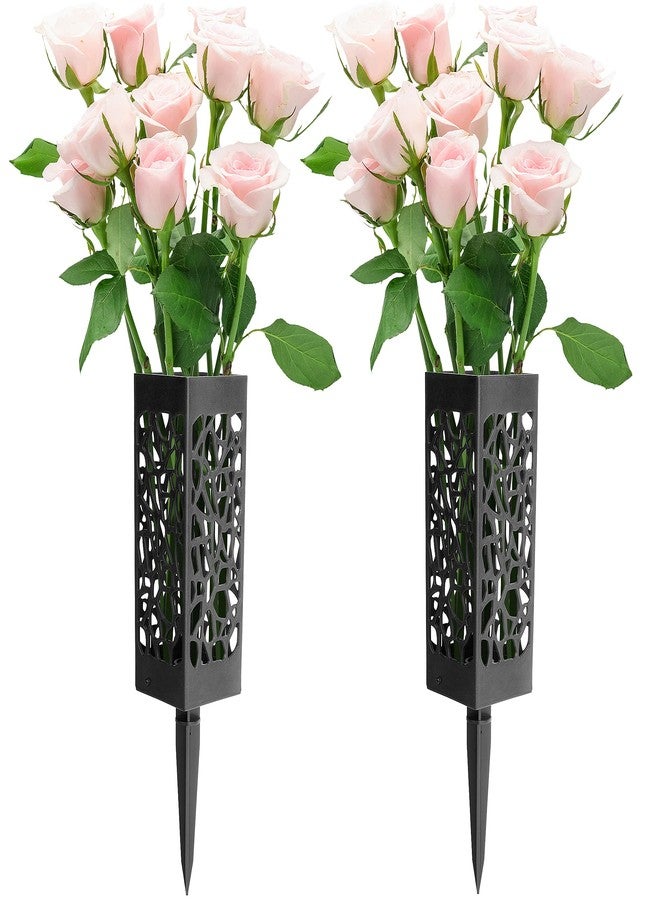 Wehhbtye 2 Pack 12 inch Memorial Cemetery Floral Holder Decoration-Plastic Floral Vase Cones with Long Spike Stake and Drainage Holes for Gravestone Grave Yard Ground Outdoor Flower Marker - Image 1