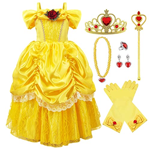 TYHTYM Princess Costumes Little Girls Dress Up Fancy Halloween Christmas Party (Yellow, 4-5T)… - Image 1