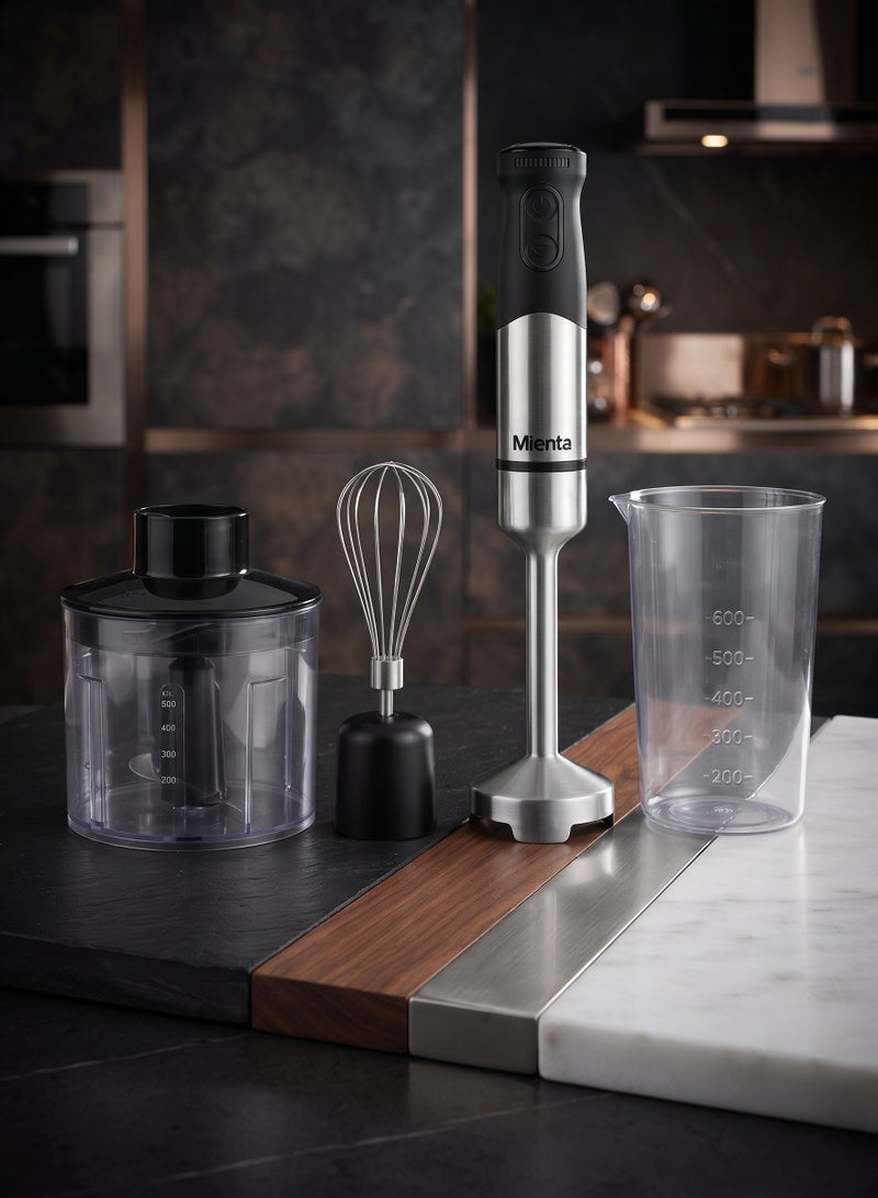 ميانتا خلاط يدوي متعدد الاستخدامات من ميانتا (Mienta Hand Blender Set) – استانلس ستيل مع كبة ومضرب وكوب معيار - Image 1