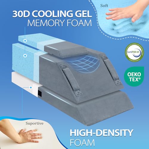 Wellsin 4-Height Adjustable Leg Elevation Pillows for After Surgery, Knee and Ankle Injuries, Memory Foam Leg Wedge Pillow with 3 Handles, 1 Insert Pad and Washable Velvet Cover - Image 3