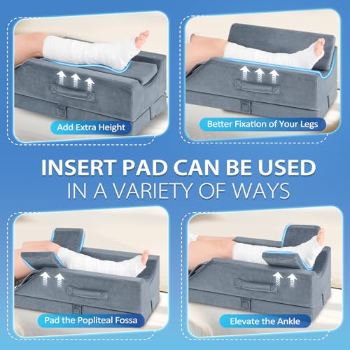 Wellsin 4-Height Adjustable Leg Elevation Pillows for After Surgery, Knee and Ankle Injuries, Memory Foam Leg Wedge Pillow with 3 Handles, 1 Insert Pad and Washable Velvet Cover - Image 5