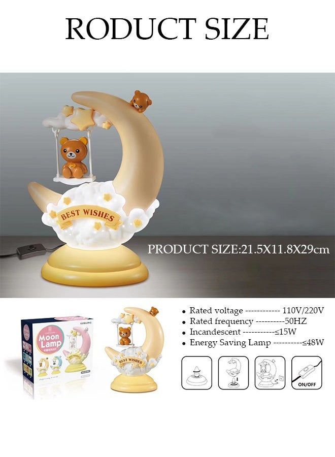 DUNISO Moon Night Light, LED Night Light Cartoon Nursery Lamp Ornaments Bedside Table Lamp for Children Kid Girl Home Decor - Image 3