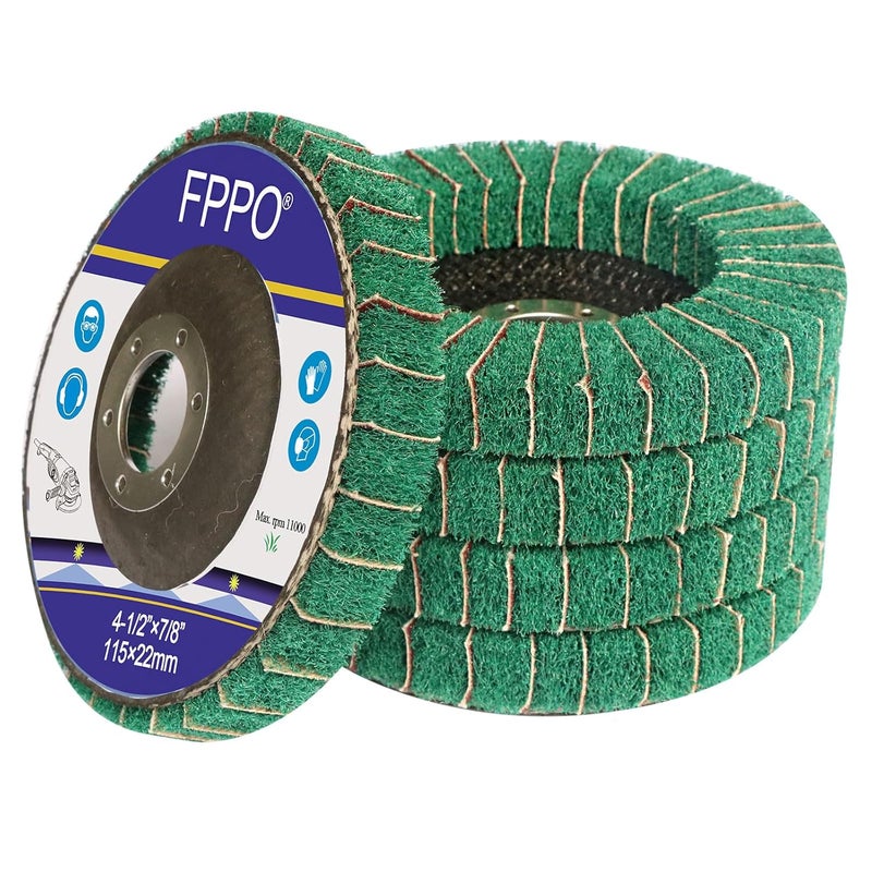 FPPO 5Pcs 4.5" x 7/8" Nylon Fiber Flap Disc Polishing Grinding Wheel,Scouring pad Buffing Wheel for Angle Grinder, Polishing Tools (Grit 120) - Image 3