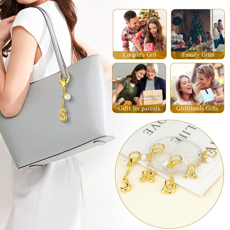 VICKHU Gold Plated Initial Letter Keychain for Women Car Key Purse Decorative Keyring Handbag Charms Fashion Cute Keychain (S, Gold-Pearl) - Image 5