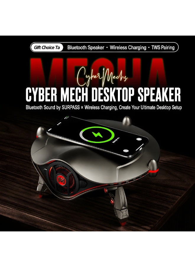 DAREU Bluetooth Speaker with Wireless Charger, Portable RGB LED Cyberpunk Desk Speaker, HiFi Bass Stereo Sound, Fast Charging Phone Stand for Home Office Gaming - Image 2
