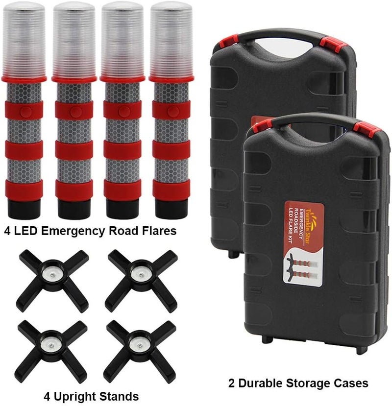 Twinkle Star Emergency Roadside Flares Kit - LED Safety Strobe Road Warning Light with Magnetic Base and Storage Case (Set of 4) - Image 2