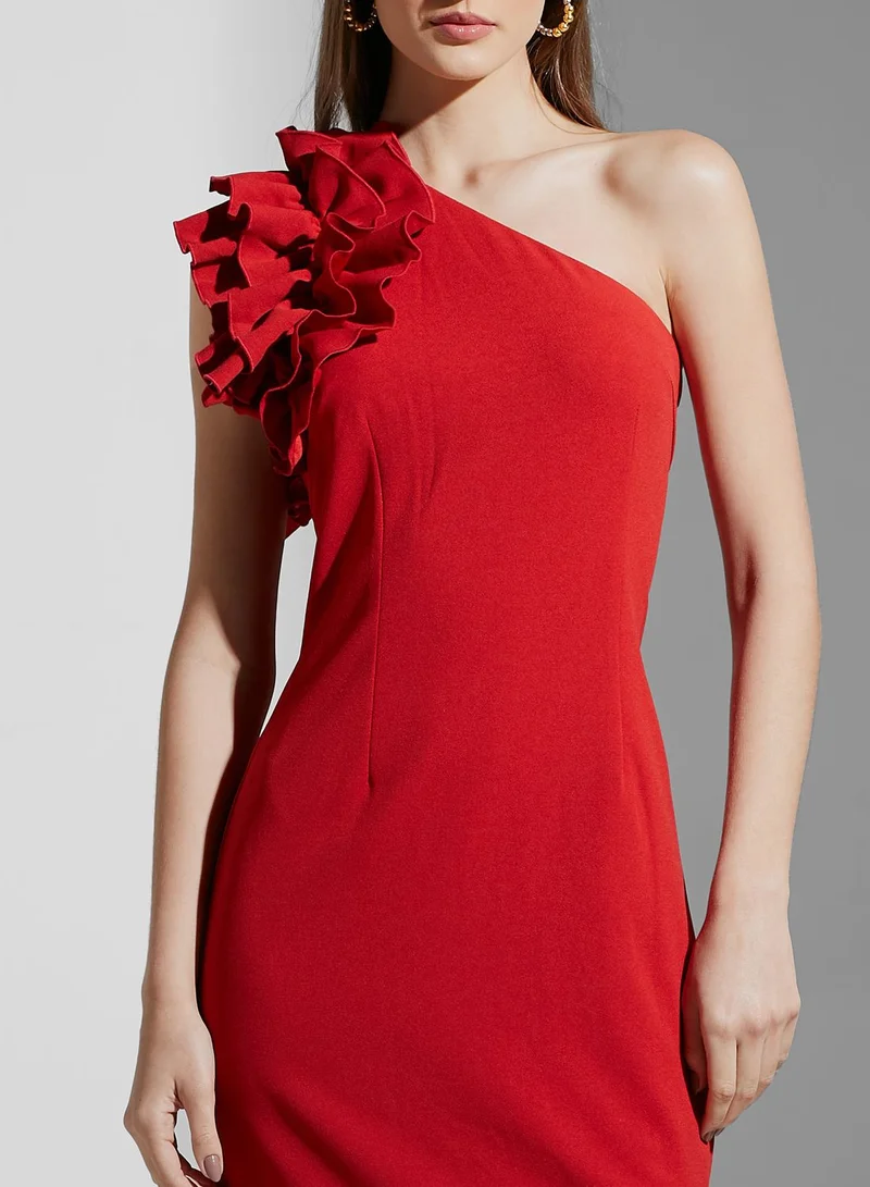 ELLIATT Ruffle Detail One Shoulder Asymmetric Dress
