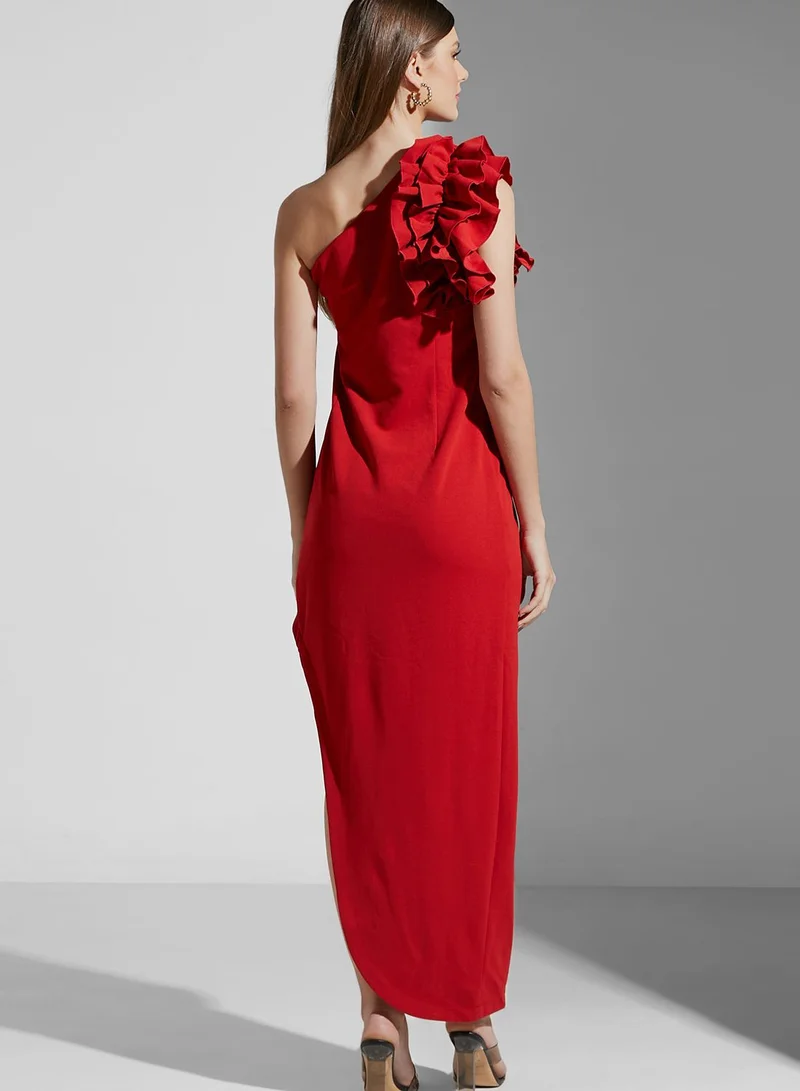 ELLIATT Ruffle Detail One Shoulder Asymmetric Dress