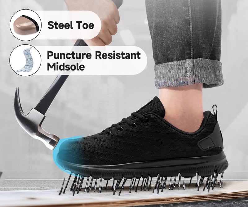 DYKHMILY Non Slip Work Shoes Men Women Comfortable Steel Toe Shoes for Man Safety Shoe Classic Protective Puncture-Proof Size 10.5 Man/12,Black - Image 3