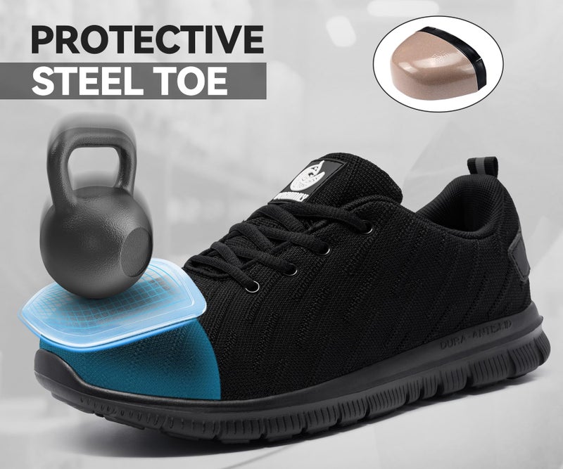 DYKHMILY Non Slip Work Shoes Men Women Comfortable Steel Toe Shoes for Man Safety Shoe Classic Protective Puncture-Proof Size 10.5 Man/12,Black - Image 4