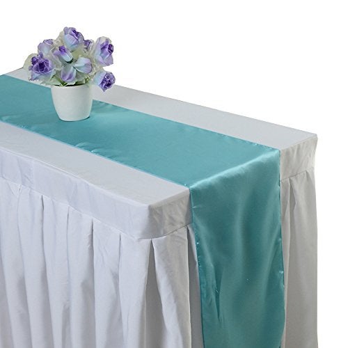 iEventStar 10 pcs Satin 12 x 108 Table Runner Runners Wedding Banquet Party Decoration Aqua