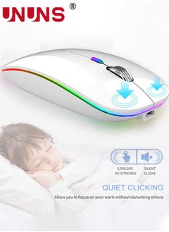 UNUNS LED Wireless Bluetooth Silent Mouse,Silent Rechargeable Dual Mode BT5.0 And 2.4G Computer Mice With USB Receiver And Type C Adapter,Quick Precise Control PC/iOS/Android/Windows,White  - Image 5