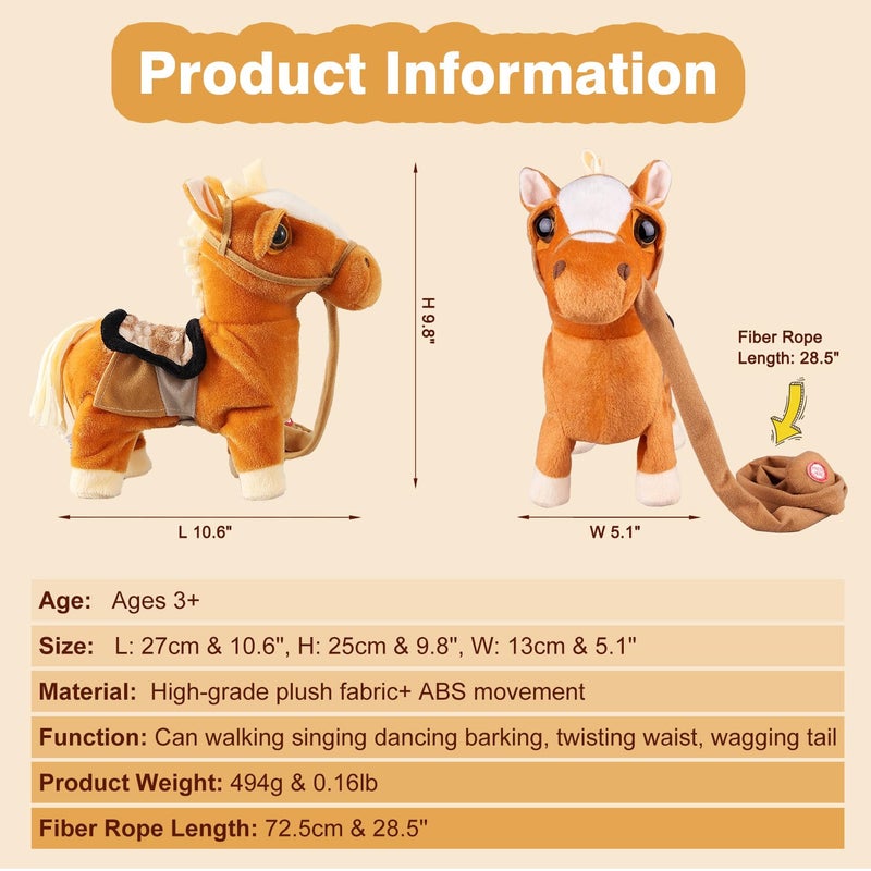 Marsjoy Walking Pony Toy Musical Singing Dancing Plush Interactive Pony Walk Along Horse with Leash Plush Stuffed Animal Shaking Head Buttocks Toy for Boy & Girl Kid Ages 3+ H: 11.81" - Image 4
