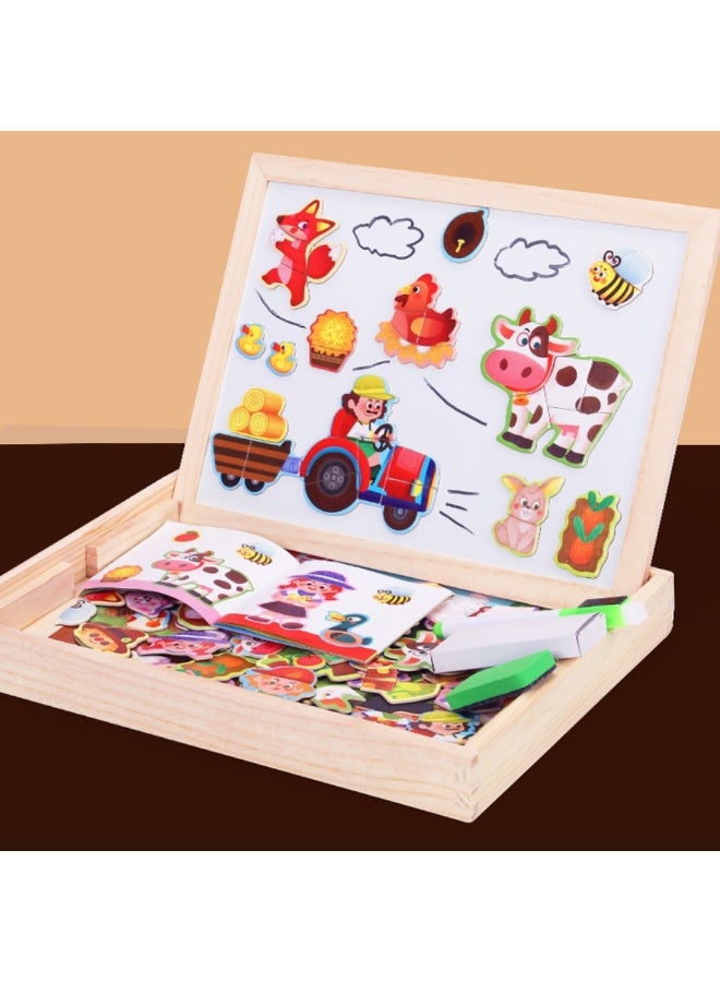 Wooden Puzzles for Toddlers 2 in 1 Magnetic Puzzle Double-sided Drawing Board Puzzles Set Learning Toys Education Puzzle Board For Kids - Image 1