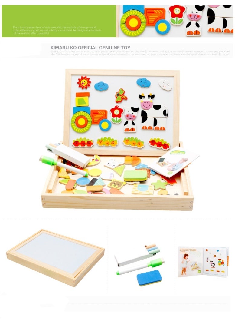 Wooden Puzzles for Toddlers 2 in 1 Magnetic Puzzle Double-sided Drawing Board Puzzles Set Learning Toys Education Puzzle Board For Kids - Image 2
