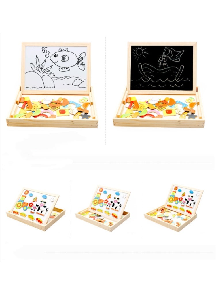 Wooden Puzzles for Toddlers 2 in 1 Magnetic Puzzle Double-sided Drawing Board Puzzles Set Learning Toys Education Puzzle Board For Kids - Image 3