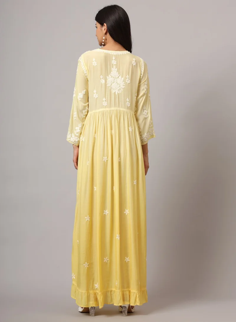 Alaya Hand Embroidered Chikankari A-Line Gathering Pattern Muslin Jalabiya-AL4002