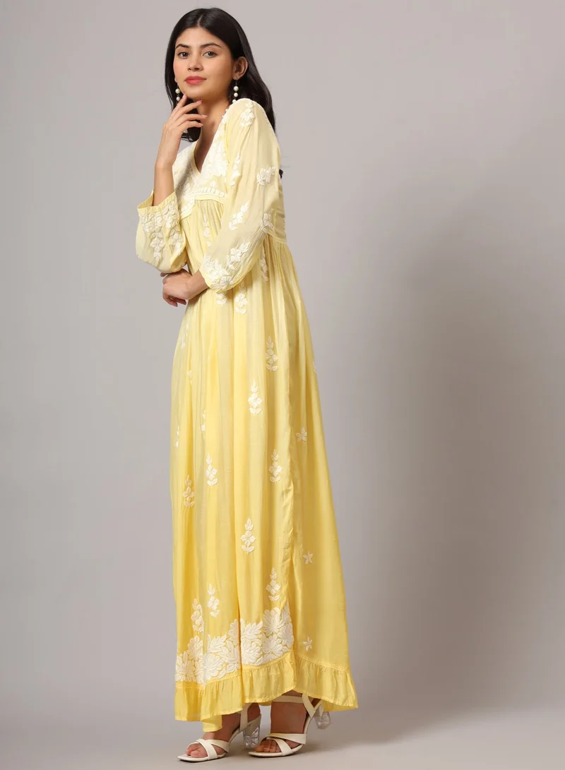 Alaya Hand Embroidered Chikankari A-Line Gathering Pattern Muslin Jalabiya-AL4002