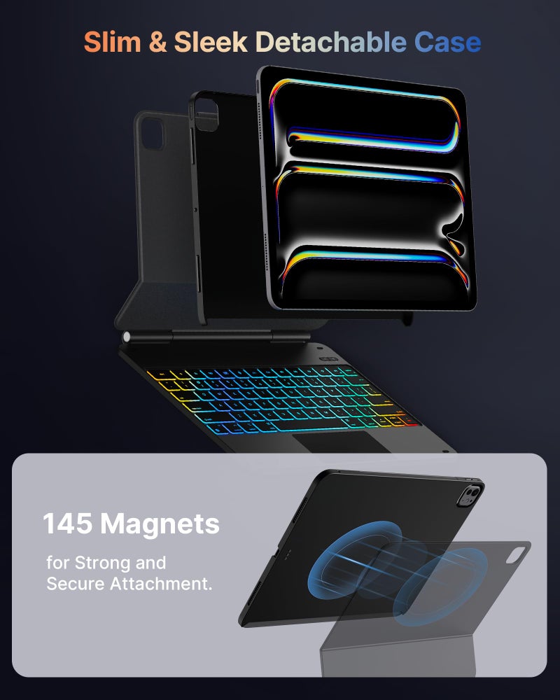 typecase Edge+ Keyboard Case for 2024 iPad Pro 13-inch (M4), Ultra-Slim Detachable Protective Case, Portrait & Typing Modes, Built-in Trackpad, 11-Color Backlight, Magnetic Stand, Pencil Holder, Black - Image 3