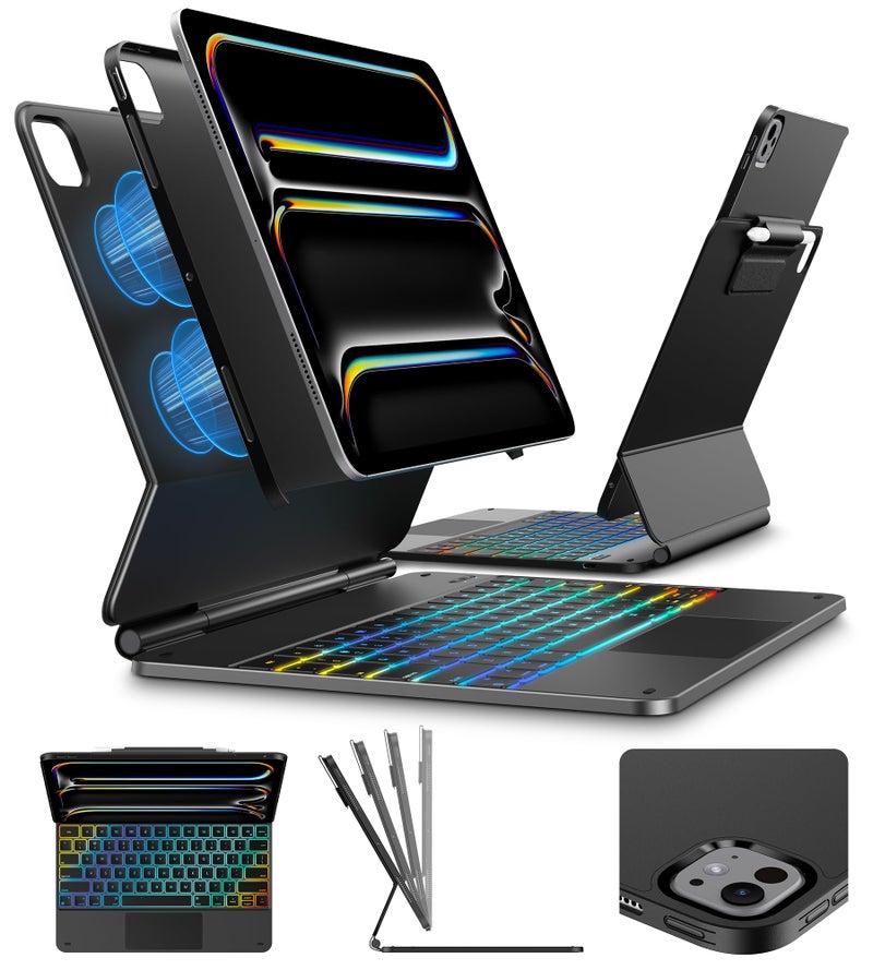typecase Edge+ Keyboard Case for 2024 iPad Pro 13-inch (M4), Ultra-Slim Detachable Protective Case, Portrait & Typing Modes, Built-in Trackpad, 11-Color Backlight, Magnetic Stand, Pencil Holder, Black - Image 1