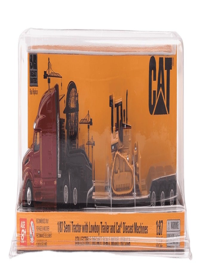 Diecast Masters | 1:87 Scale Peterbilt Model 579 UltraLoft Tandem Tractor with Lowboy Trailer and Cat D5M Dozer | Model 84419 - Image 1