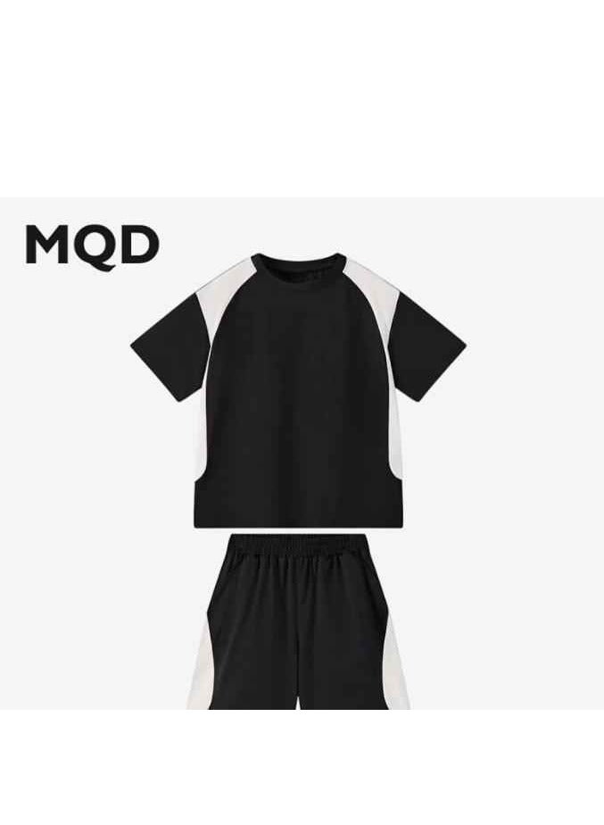 MQD Children's Pattern Short Sleeved Striped Shorts Combination Two-Piece Set - Image 1