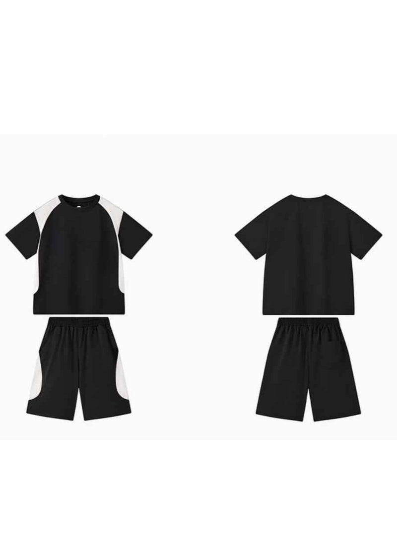MQD Children's Pattern Short Sleeved Striped Shorts Combination Two-Piece Set - Image 4