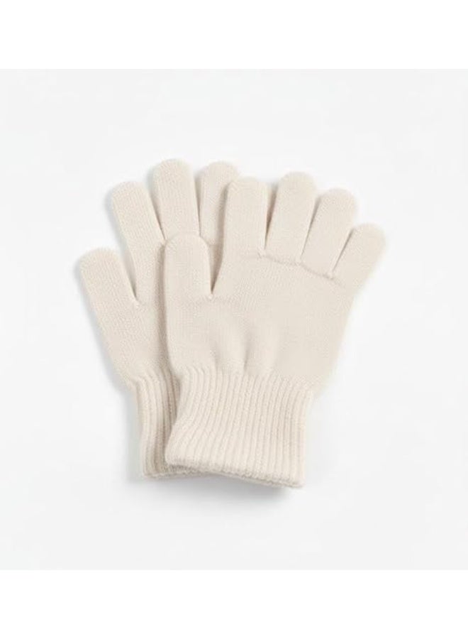 Spaceshoop Soft Knit Winter Gloves Warm Full Finger Mittens with Elastic Ribbed Cuffs One Size Fits Most White - Image 1