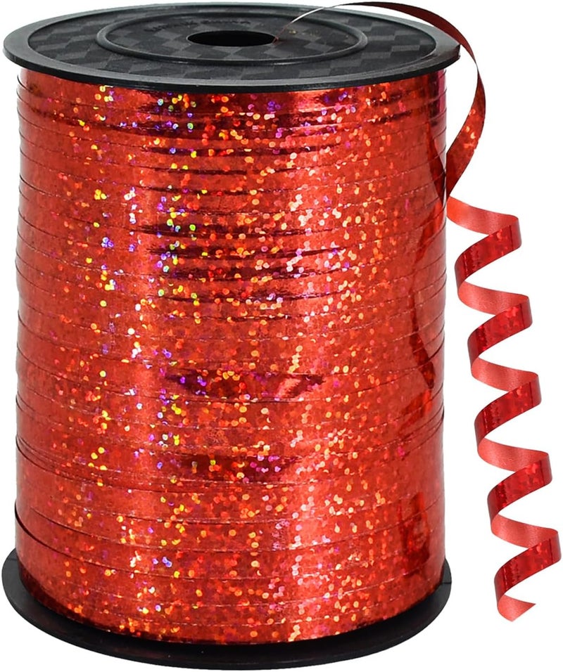 BEISHIDA 500 Yards Red Ribbon Crimped Curling, Balloon String Shiny Metallic Roll for Gift Wrapping Ribbon for Birthday Valentines Day Wedding Festival Party Decoration - Image 1