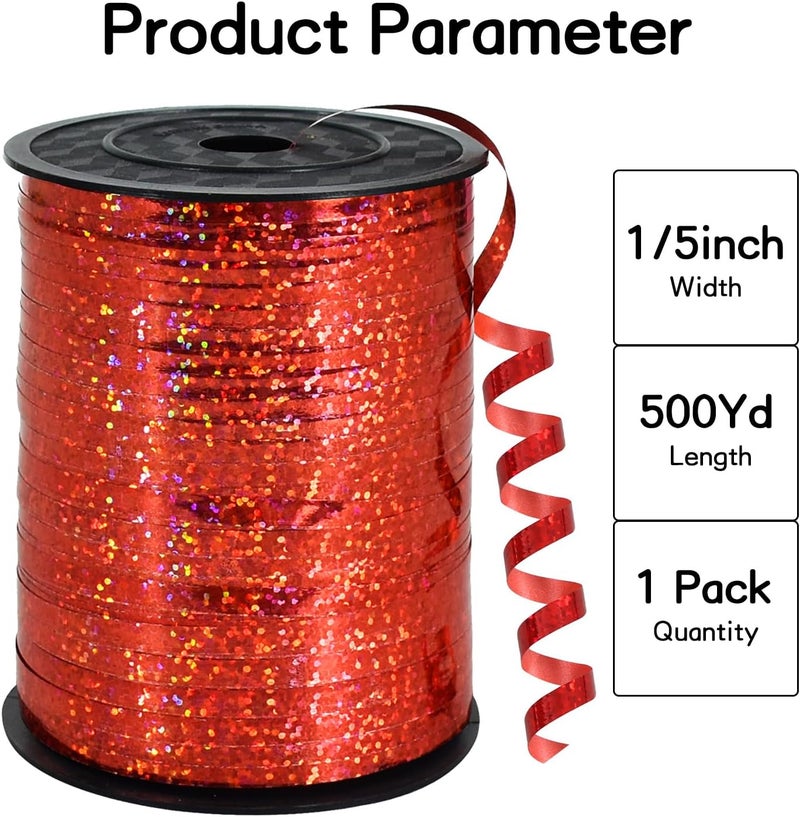 BEISHIDA 500 Yards Red Ribbon Crimped Curling, Balloon String Shiny Metallic Roll for Gift Wrapping Ribbon for Birthday Valentines Day Wedding Festival Party Decoration - Image 2