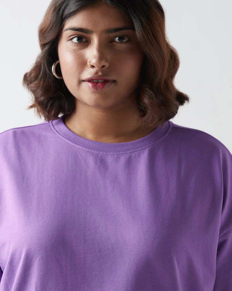 bewakoof Women's Paisley Purple Oversized Plus Size T-shirt