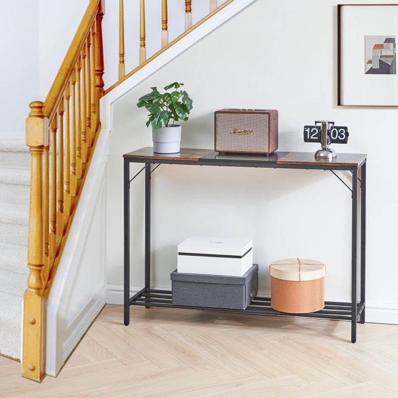 YMYNY Narrow Console Table, 42.1"L Industrial entryway Table, 2 Tiers Sofa Side Table with Storage Shelf, for Entryway, Hallway, Living Room, Foyer, Corridor, Office, Rustic Brown and Black, UHST006HB - Image 3
