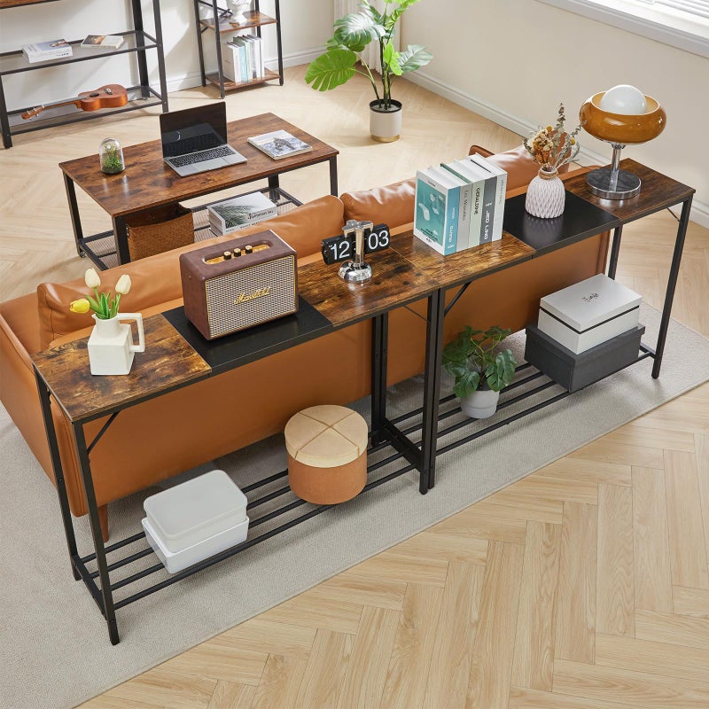 YMYNY Narrow Console Table, 42.1"L Industrial entryway Table, 2 Tiers Sofa Side Table with Storage Shelf, for Entryway, Hallway, Living Room, Foyer, Corridor, Office, Rustic Brown and Black, UHST006HB - Image 4