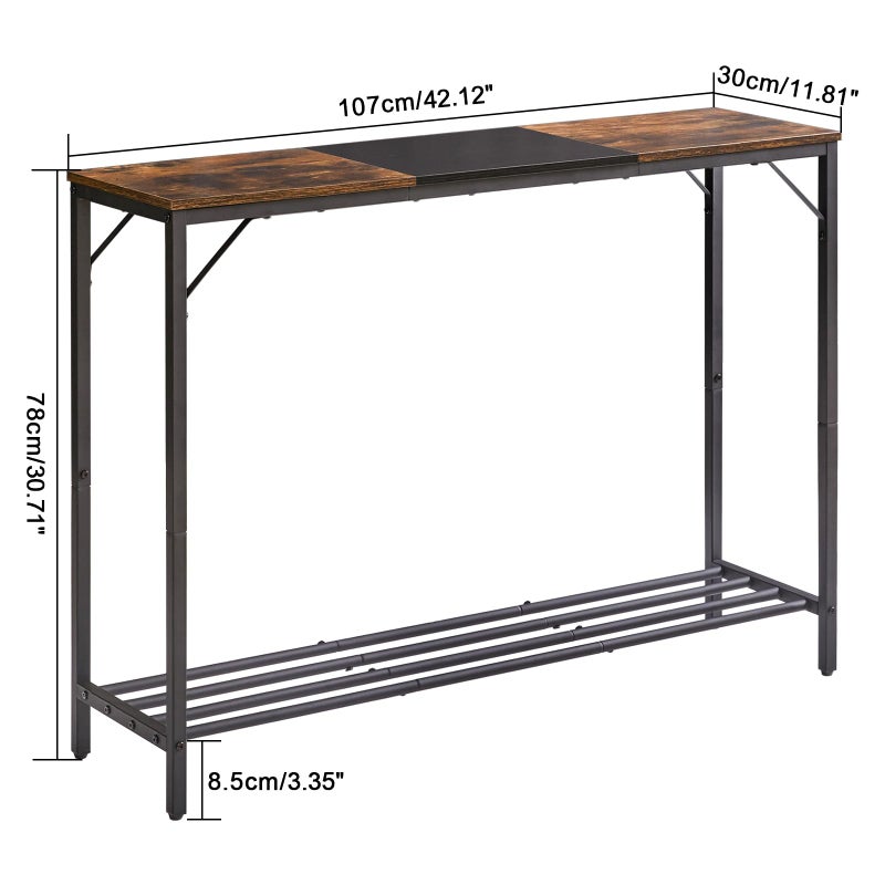 YMYNY Narrow Console Table, 42.1"L Industrial entryway Table, 2 Tiers Sofa Side Table with Storage Shelf, for Entryway, Hallway, Living Room, Foyer, Corridor, Office, Rustic Brown and Black, UHST006HB - Image 2