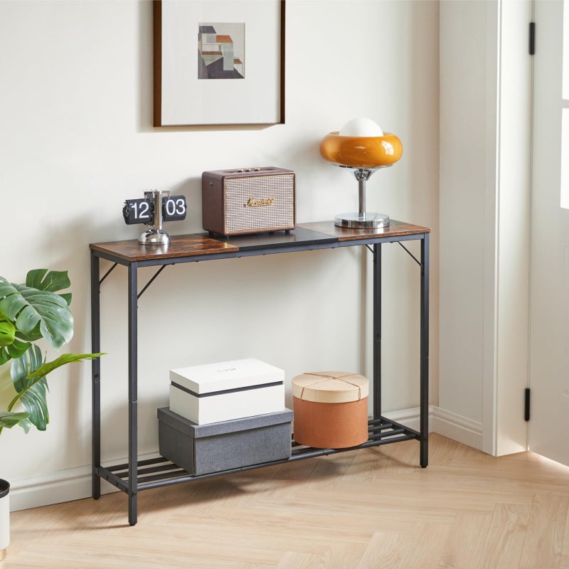 YMYNY Narrow Console Table, 42.1"L Industrial entryway Table, 2 Tiers Sofa Side Table with Storage Shelf, for Entryway, Hallway, Living Room, Foyer, Corridor, Office, Rustic Brown and Black, UHST006HB - Image 5