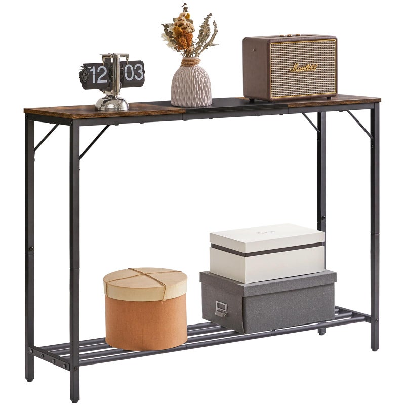 YMYNY Narrow Console Table, 42.1"L Industrial entryway Table, 2 Tiers Sofa Side Table with Storage Shelf, for Entryway, Hallway, Living Room, Foyer, Corridor, Office, Rustic Brown and Black, UHST006HB - Image 1