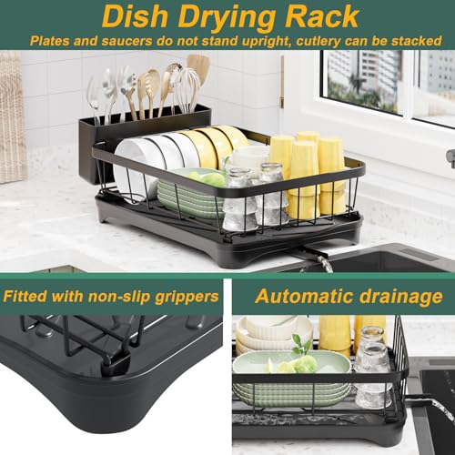 LIYI Dish Drying Rack,Adjustable Spout Design,Kitchen Dish Racks,Made of Iron Material,with Removable Draining Board,Suitable for Kitchen and Caravan Use Scenarios,Black - Image 2