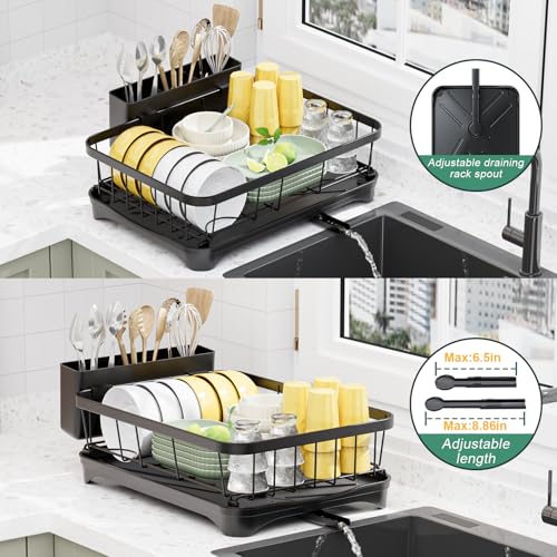 LIYI Dish Drying Rack,Adjustable Spout Design,Kitchen Dish Racks,Made of Iron Material,with Removable Draining Board,Suitable for Kitchen and Caravan Use Scenarios,Black - Image 3