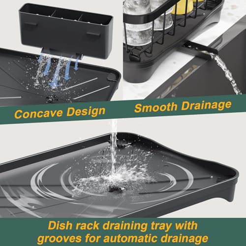 LIYI Dish Drying Rack,Adjustable Spout Design,Kitchen Dish Racks,Made of Iron Material,with Removable Draining Board,Suitable for Kitchen and Caravan Use Scenarios,Black - Image 4