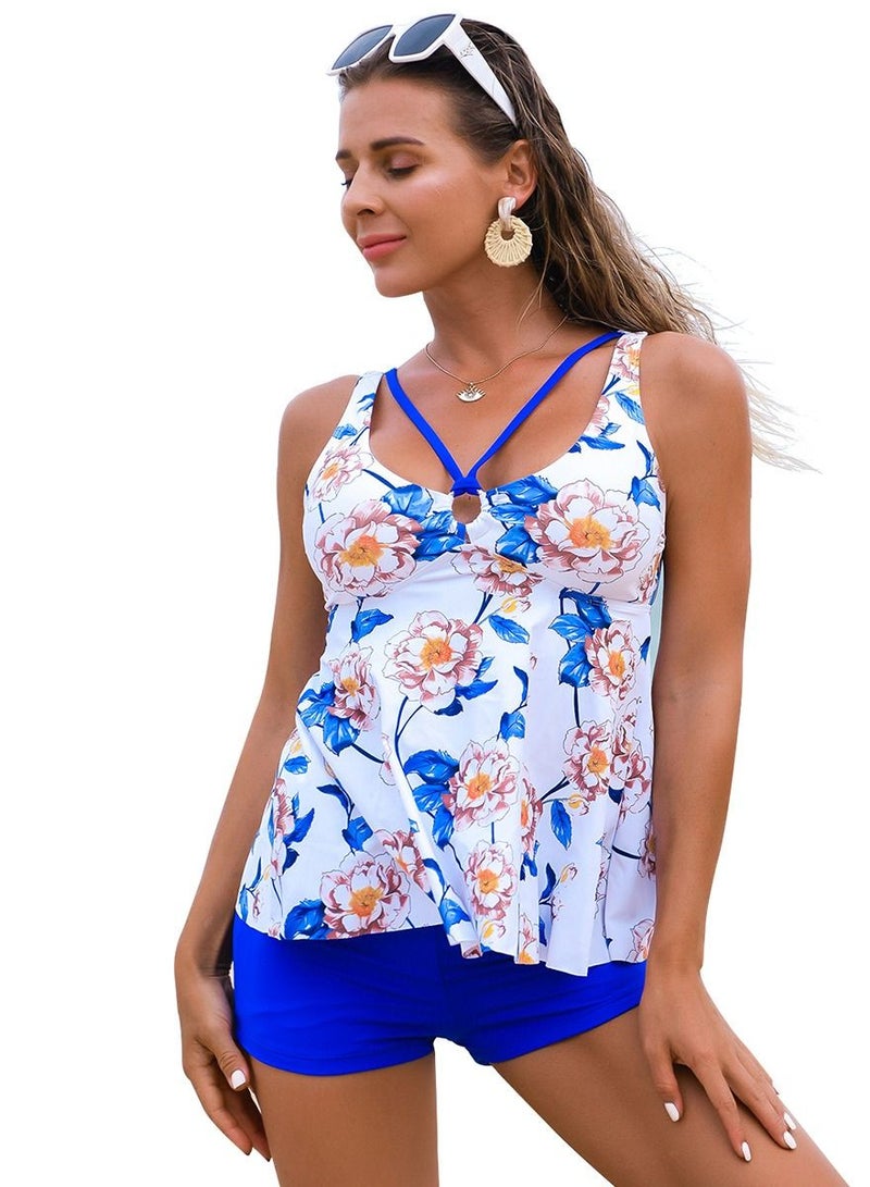Loquat Floral Printed Two Piece Bikini Swimwear White 