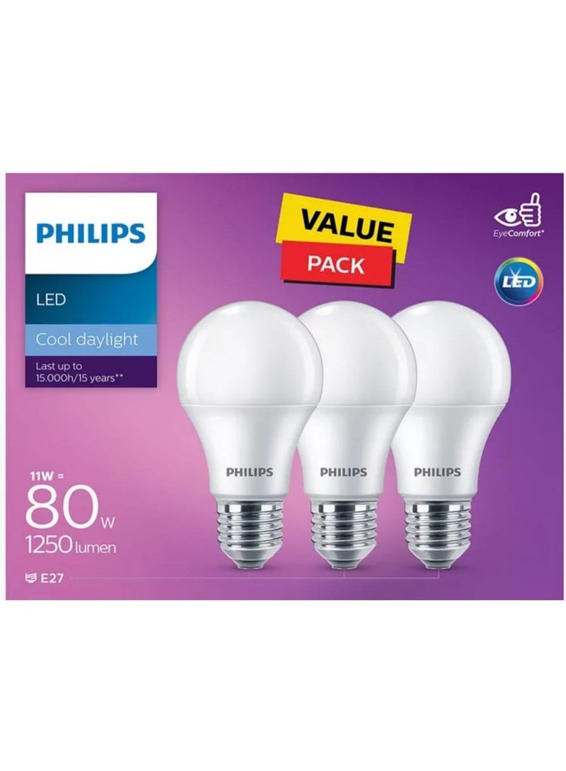 Philips LED Bulb 11W Cool Daylight E27 1250 Lumen Value Pack of 3 Energy Saving Long Lasting Light - Image 4
