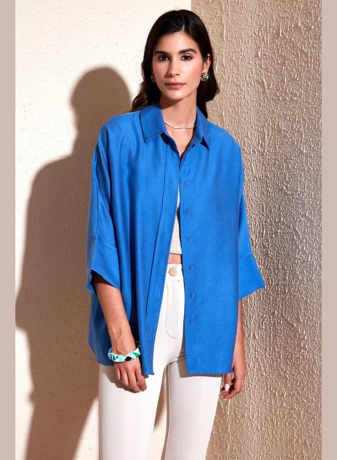 ليلا قميص نسائي قطني بثلاثة أرباع كم مقاس كبير