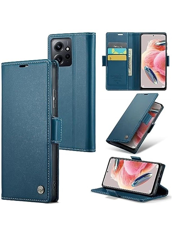 RFID Blocking Case for Hongmi Note12 4G - Stylish Blue Leather Flip Case with Card Holder, Kickstand, and Magnetic Closure - Image 1