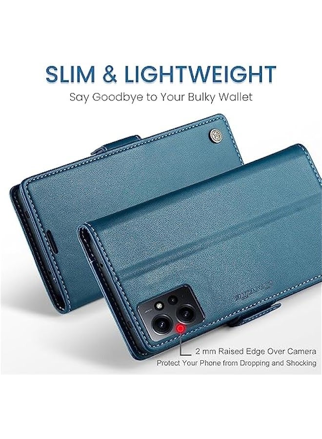 RFID Blocking Case for Hongmi Note12 4G - Stylish Blue Leather Flip Case with Card Holder, Kickstand, and Magnetic Closure - Image 3