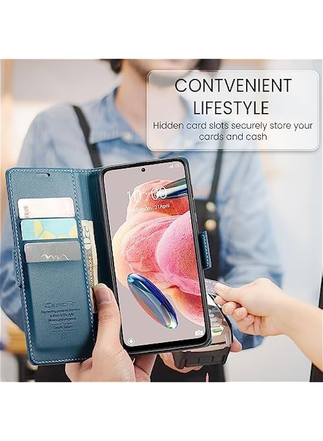 RFID Blocking Case for Hongmi Note12 4G - Stylish Blue Leather Flip Case with Card Holder, Kickstand, and Magnetic Closure - Image 5