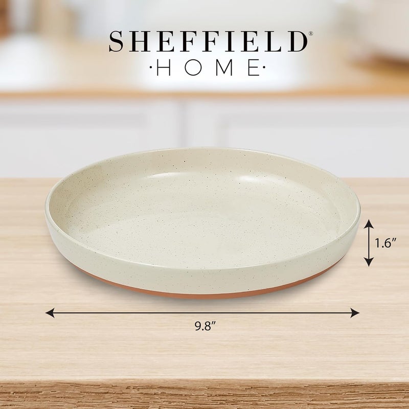 Sheffield Home طقم 4 أطباق باستا مسطحة من شيفيلد هوم من الخزف الحجري أنيقة سعة 35 أونصة لأطباق العشاء والسلطة وغيرها آمنة في غسالة الصحون والميكروويف والفرن متينة للاستخدام اليومي والمناسبات الخاصة بألوان محايدة متنوعة - Image 4